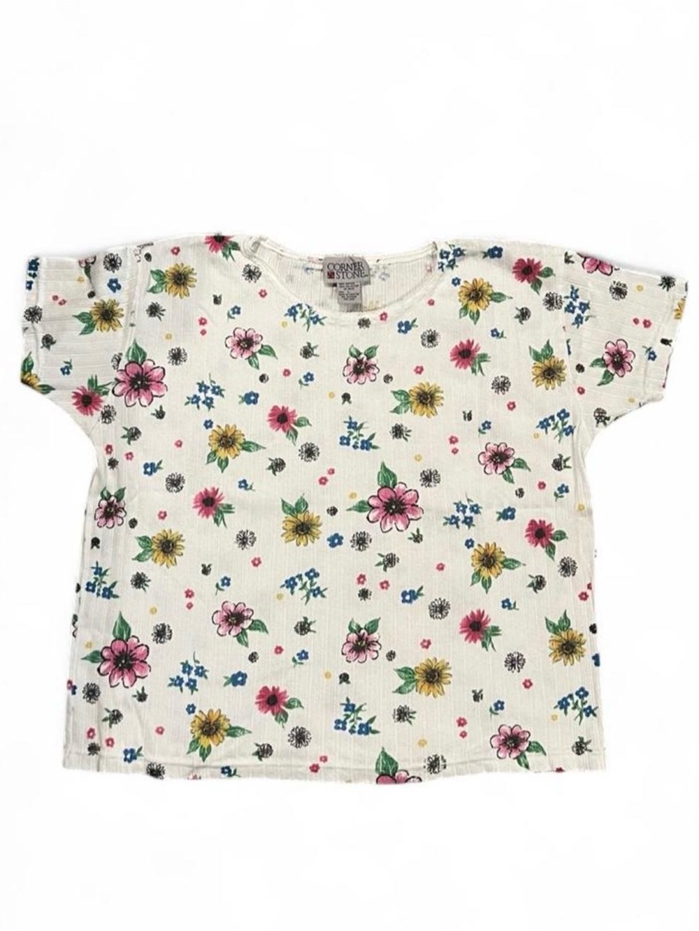 White  Floral Short Sleeve Tee by Cornerstone